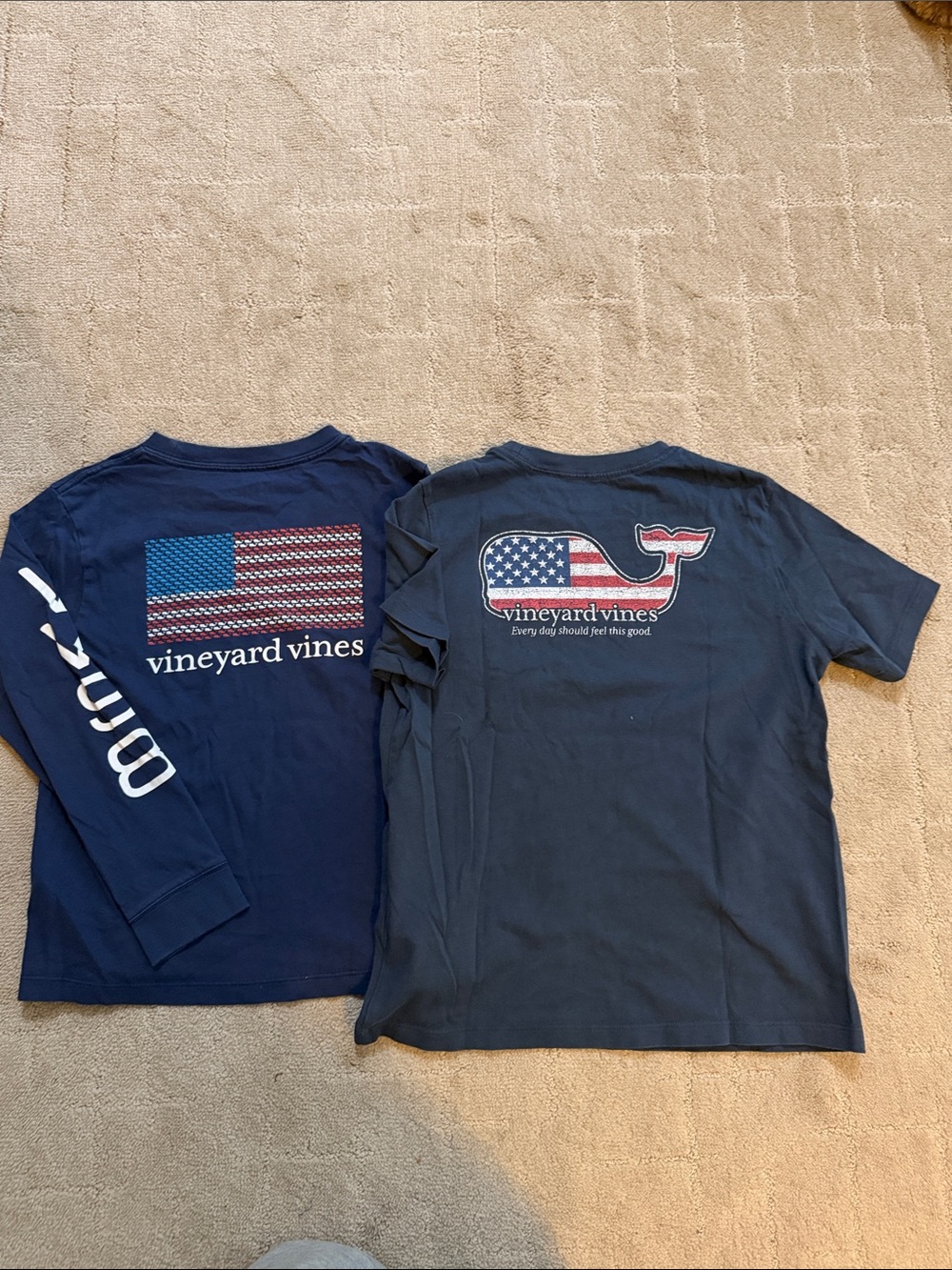 Vineyard Vines Kids Navy Long Sleeve tee American Flag Whale Graphics size 7